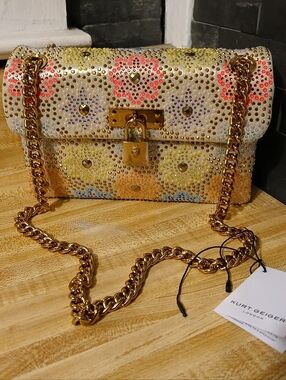 Kurt Geiger NWT Floral Rhinestones & Stud Brixton Style Bag W/Dustbag
